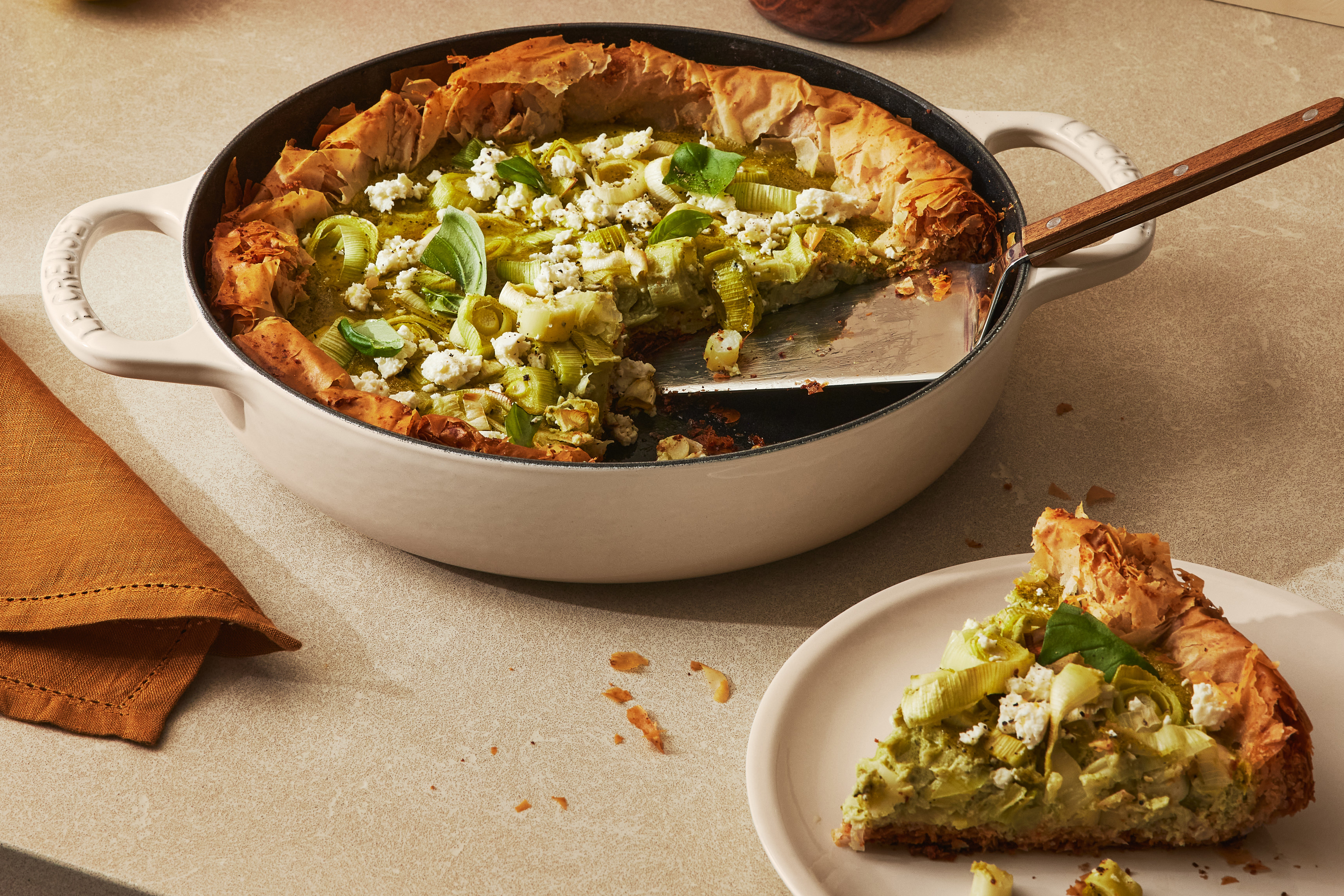 Savoury Filo Tart with Leeks and Pesto